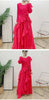 Ruffle Edge Maxi Pleated Dress For Women Round Neck Long Sleeves Solid Color Stitching Belt Dresses 2DA9911