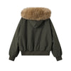 American Hip Hop Faux Fur Collar Winter Jacket Women Y2K Down Cotton Hooded Jacket Loose Vintage Motorcycle Cotton-Padded Coat