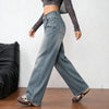 Women Fleece Lined Slightly Stretch Blue Wide Leg Jeans Selling Denim Pants
