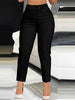Women Elegant Autumn High Waist Slim Straight Casual Trousers Polyester Solid Color Office Lady Cropped Pants