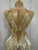 Stock Women Sexy Stretch Mesh Sparkly Rhinestone Tassels Mini Dress Nightclub Singer Dance Stage Costume Evening Gowns