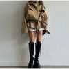 Drawstring Waist Windbreaker Jacket Women Contrast Collar Flap Pockets Long Sleeve Zip Up Coat Autumn Casual Loose Jackets