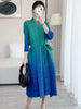 Contrast Color Pleated Dress For Women Open Stitch Belt Midi Elegant Dresses Ladies Party Clothing Spring 2R7326