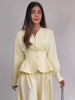 Solid Yellow Pant 2 Piece Set Women's Full Sleeves Buttons Waist-cinching Coats Wide-leg Trousers Ladies Autumn Outfit