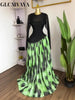 Women Mesh Print Full Sleeve O-neck Elegant Long Maxi Dress Fall Birthday Holiday Evening Sexy Party Dresses Vestidos