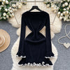 Women Dress Autumn Aesthetic Ruffled Knitted Mini Dress Lady Slim Elastic Bodycon Party Dress Streetwear Vestidos