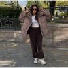 Chic Women Print Hooded Padded Jacket Oversized Zip Up Long Sleeve Warm Winter Coat Casual Daily Ladies Quilted Cotton Outerwear