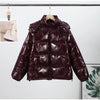 Women Solid Hooded Glossy Padded Jacket Long Sleeve Stand Zipper Fluffy Warm Coat Autumn Winter Chic Casual Street Jackets