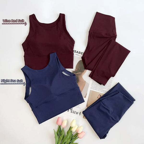 2 Piece Yoga Clothes Women's Gym Yoga Set Strap Cross Back Push Up Sport Bra High Waist Yoga Leggings Sportwear Workout Wear