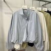 Women's Red Stand Collar Jacket, Casual Loose Fit Zip Up Outerwear with Drawstring Cuffs, Short Thin Coat for Autumn Spring