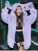 Winter Sweet Kawaii Soft Warm Purple Faux Fur Coat Women Bunny Ears Designer Clothes Fluffy Jacket Hoodie