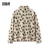 Jacket Women Winter Faux Lamb Wool Fleece Stand Collar Loose Patterned Retro Jacket Women'S Wear