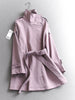 Solid-color England Style Tie-waist Mid-length Coats Long Sleeves Autumn Simple Women's Jackets