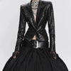 IG Women's Gothic Faux Leather Embossed Fitted Leather Blazer Structured Shoulder Lace Cuff Casual Black Blazers