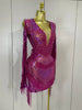 Sparkly Diamonds Sequin Tassels Sexy Mesh Short Dress Women Evening Party Celebrate Birthday Nightclub Show Photo Shoot Wear