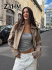 Vintage Tie-dye Suede Women Jacket Long Sleeve Lapel Zipper Slim Female Short Jackets Spring Pocket Lady Outwear