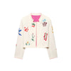 Chic Embroidery Pink Lace Up Woman Short Coat Casual Long Sleeves V Neck Jacket Autumn Lady Commuter Street Outerwear