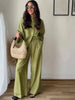 Women Solid Pant Sets Casual Blouse Long Sleeve Shirts Elastic Waist Trousers Female Streetwear Outfit
