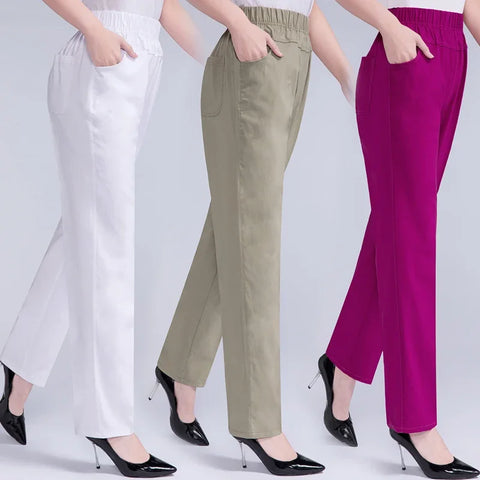 5XL Long Pants Women High Waist Stretch Cotton Straight Trousers Women Loose Solid Work Office Ladies Pants