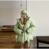 Women's Oversized Quilted Jacket With Hooded Stand Collar Long Sleeve Zipper Pocket Coat Lady Warm Winter Outerwear