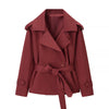 Spring Autumn Solid Women Short Windbreaker Stand Collar Long Sleeve Belt Single Breasted Female Coat Elegant Lady Outwear