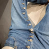 American high street breasted design straight jeans women's autumn and winter high waist design loose slim pants