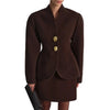 Solid Mini Skirt Set For Women Spring Long Sleeve Waist Jacket Hip Package Skirt 2 Piece Sets Lady Chic Suits