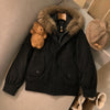 American Vintage Faux Fur Wool Zipper Jacket Hoodies Women's Overcoats Hooded Vintage Y2k Coats Ropa Casual Sweatshirt