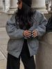 Woman Loose Gray Warm Baseball Jacket Autumn Casual Oversized Bomber Jacket Girls Vintage Thick Warm Outwear