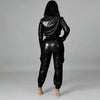 Women Jacket Sets 2 Piece Long Sleeved Slim PU Leather Gripped Pants Set Solid Zipper Fly Pencil Pants Slim Fit High Street Suit