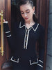 Ruffled Knit Dress Women Autumn Ribbed Contrast Long Sleeve High Waist Lapel Gown Dress Knitwear Ladies Maxi Dress