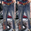 Autumn Winter Large Size Heavy Industry Embroidered Jeans Drilled High Waist Stretch Denim Pants Women Micro Jeans