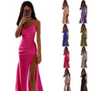 Women's Spring Bra Shrink Pleated Split Satin Dress Sexy Slim Fit Wrap Hip Dress