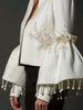 Women Pearl Tassel Jacket Elegant Stand Collar Pearl Fringed Decor Embroidery Flare Sleeve Coat Autumn Winter Outwear