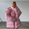 Chic Women Print Hooded Padded Jacket Oversized Zip Up Long Sleeve Warm Winter Coat Casual Daily Ladies Quilted Cotton Outerwear