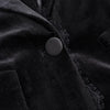 Women's Black Velvet Blazer Jacket with Gold Accents & Lace Trim Spring Autumn Cropped Suit Top Outerwear w1532