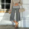 Women y2k Striped Low Rise Gaucho Pants Foldover Wide Leg Capris Palazzo Yoga Pants Flowy Cropped Culottes Lounge Bottoms