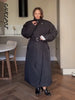 Women's Long Jackets Detachable Shawl Lace Up Waist Cinching Padded Coats Winter Lady Full Sleeve Solid Loose Coat Outerwear