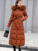 Female Winter Over Knee Loose Large Fur Collar Hooded Warm Thick Parkas Long Down Cotton Plus Size Parkas Coat Women Padded Coat