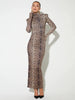 Leopard Print Long Sleeve Sexy Maxi Dress For Women Autumn Winter Elegant Turtleneck Printed Bodycon Long Dress
