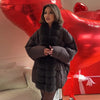 Vintage Faux Fur Patchwork Women Thicken Coat Long Sleeve Belt V-neck Female Outwear Winter Lady Streetwear