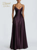 Solid Color Satin Bustier Women Maxi Dress Yellow Spaghetti Strap V Neck Waist-cinching Dresses Party Vestidos