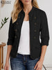 Autumn Casual Lightweight Jackets Women Mandarin Collar Long Sleeve Open-Front Outerwear Commuting Solid Cardigan Coats