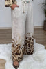 Women Casual Leopard Printed Plus Size Two Piece Pant Set Round Neck Vintage Long Sleeve Matching Set for Autumn