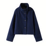 Elegant Stand Collar Woolen Jacket For Women Y2k Single Breasted Button Casual Coat Lady Autumn Winter Street Chic Outwear