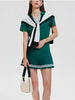 Women 2 Pieces Athletic Skirt Set Outfits V Neck Polo Shirts High Waisted Pleated Tennis Skirts Golf Pickball Dress