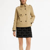 CH Women Tailored Double Breasted Stand Collar Cropped Trench Coat Shoulder Strap Cuff Buckle Business Commute Layer Outerwear