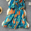 Retro Elegant Autumn Edible Tree Fungus Patchwork Long Sleeves Print Chiffon Dress A-line French Vintage Vacation Women Dresses