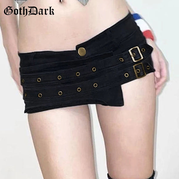 Punk Style Metal Buckle Ultrashort Pants Mall Goth Low Waist Skinny Shorts Cyber Y2K Streetwear Women Alt Pants