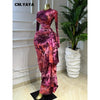 Women Tie Dye Print O-neck Ribbon Long Sleeve Long Dress Street Evening Birthday Club Party Vestidos Sexy Dresses